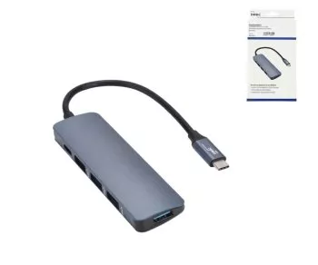 USB адаптер тип C USB A 4-портов HUB+PD, кутия 4x USB 3.0 + гнездо за зареждане тип C, кутия DINIC